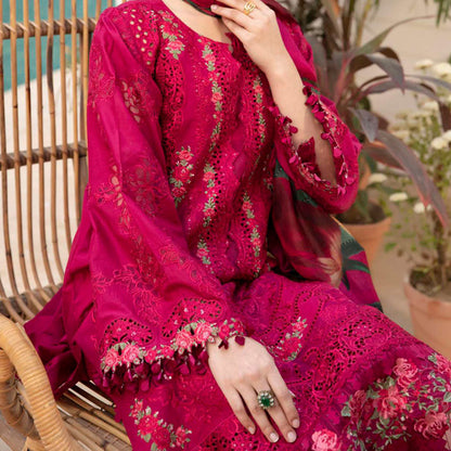 Luxury Unstitched Dress – Floral Embroidery, Lace Detailing, Cutwork & Lace Festive Outfit