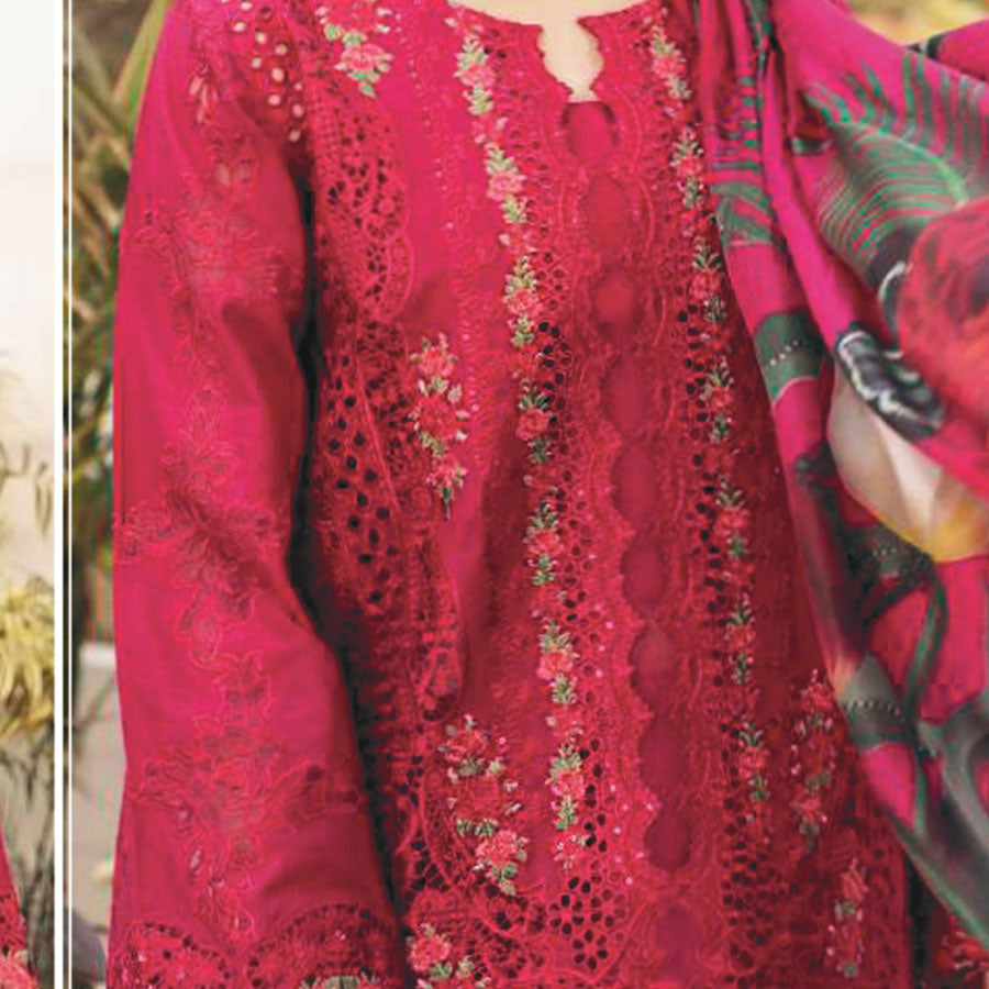 Luxury Unstitched Dress – Floral Embroidery, Lace Detailing, Cutwork & Lace Festive Outfit