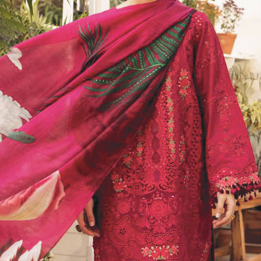 Luxury Unstitched Dress – Floral Embroidery, Lace Detailing, Cutwork & Lace Festive Outfit