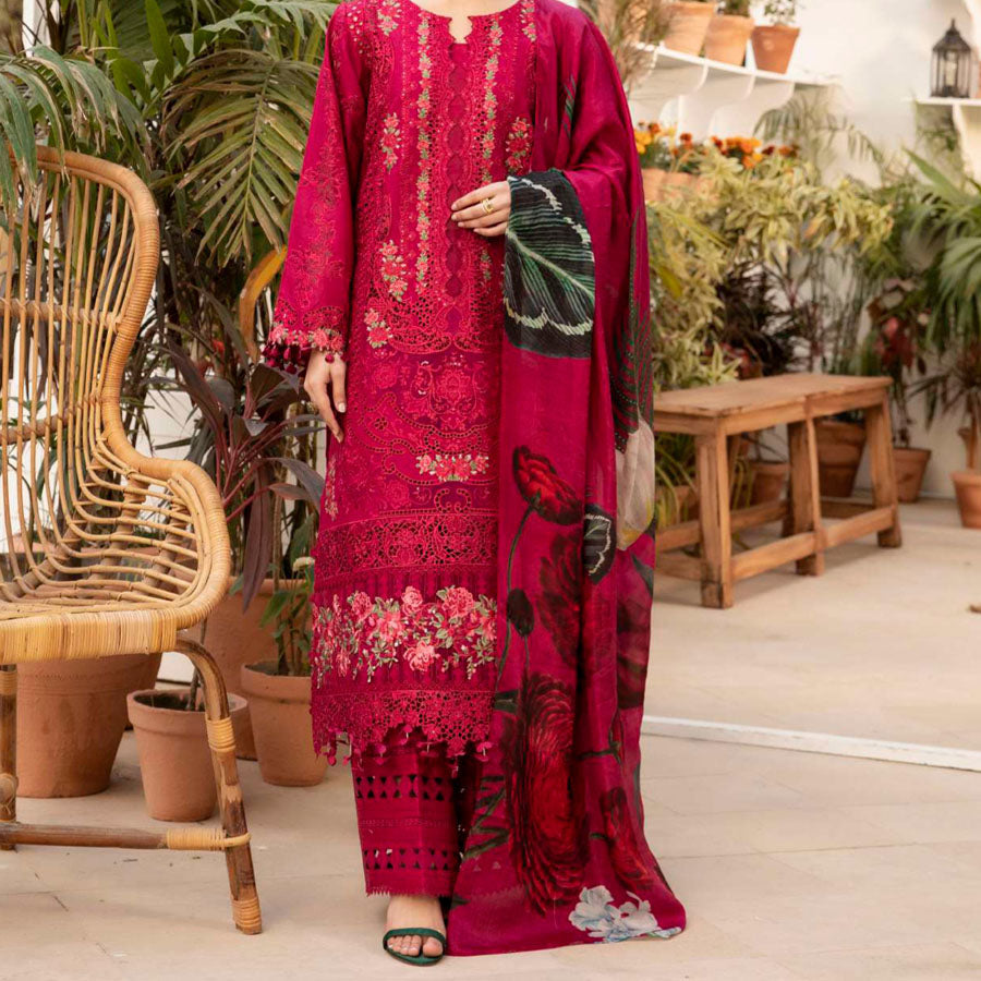 Luxury Unstitched Dress – Floral Embroidery, Lace Detailing, Cutwork & Lace Festive Outfit