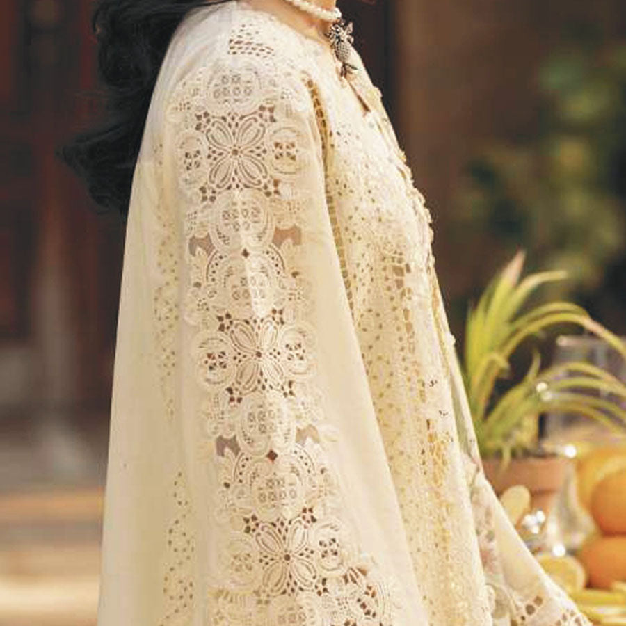 Luxury Unstitched Dress – Floral Embroidery, Lace Detailing, Cutwork & Lace Festive Outfit