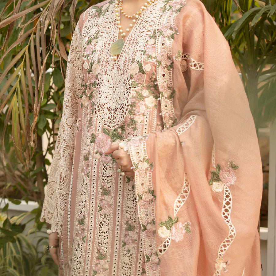 Luxury Unstitched Dress – Floral Embroidery, Lace Detailing, Cutwork & Lace Festive Outfit