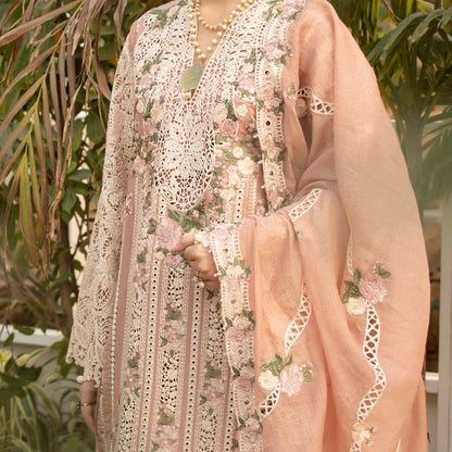 Luxury Unstitched Dress – Floral Embroidery, Lace Detailing, Cutwork & Lace Festive Outfit
