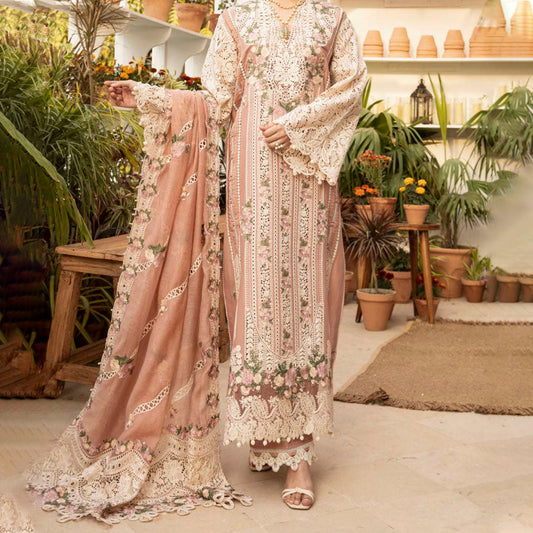 Luxury Unstitched Dress – Floral Embroidery, Lace Detailing, Cutwork & Lace Festive Outfit