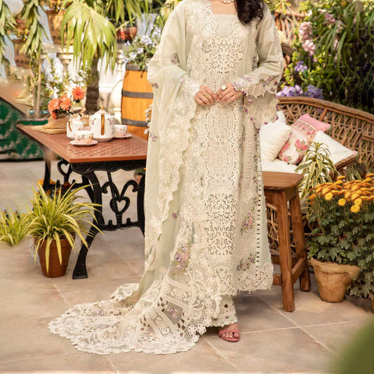 Luxury Unstitched Dress – Floral Embroidery, Lace Detailing, Cutwork & Lace Festive Outfit