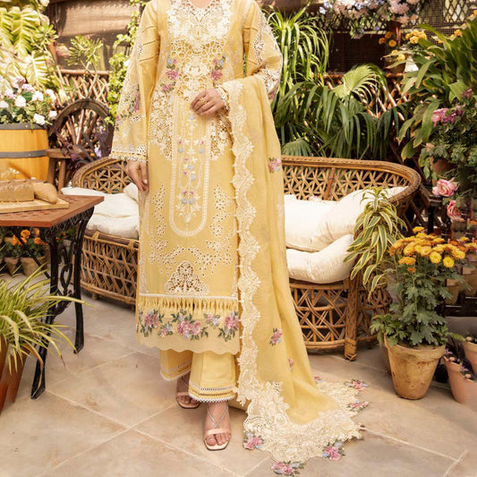 Luxury Unstitched Dress – Floral Embroidery, Lace Detailing, Cutwork & Lace Festive Outfit