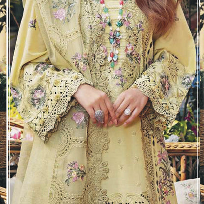 Luxury Unstitched Dress – Floral Embroidery, Lace Detailing, Cutwork & Lace Festive Outfit