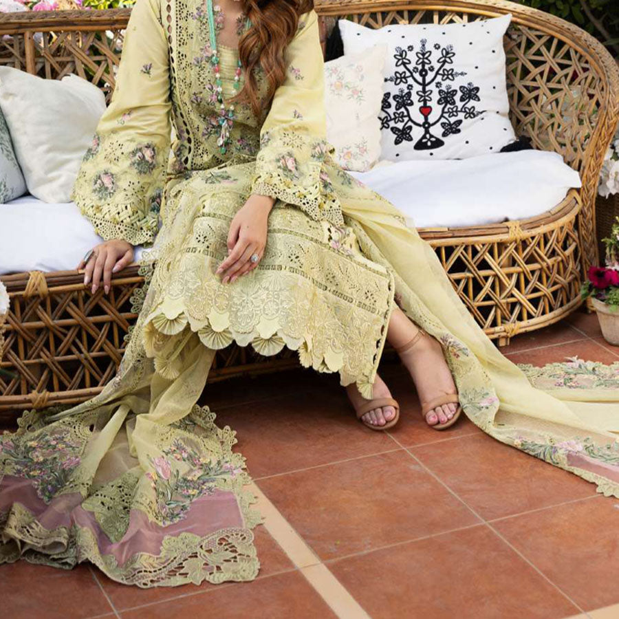 Luxury Unstitched Dress – Floral Embroidery, Lace Detailing, Cutwork & Lace Festive Outfit