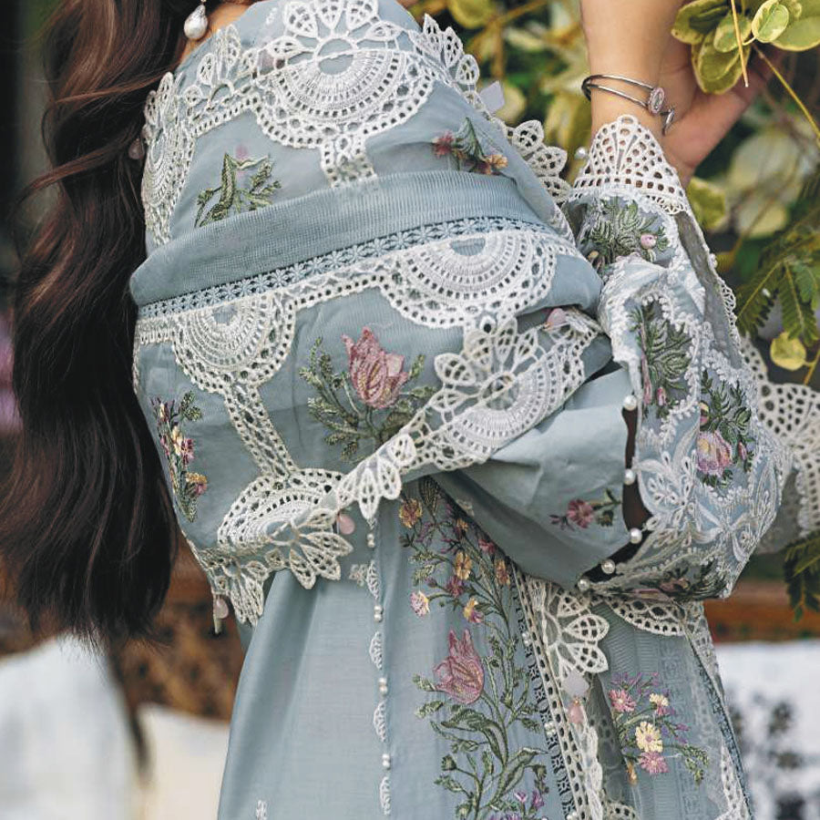 Luxury Unstitched Dress – Floral Embroidery, Lace Detailing, Cutwork & Lace Festive Outfit