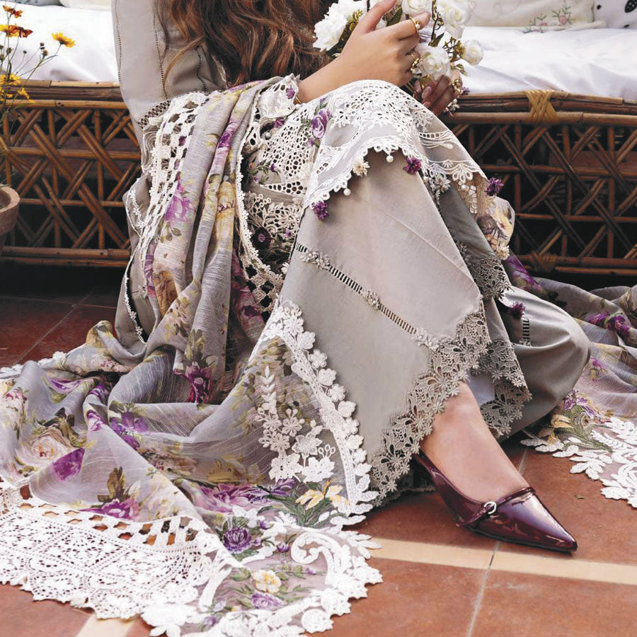 Luxury Unstitched Dress – Floral Embroidery, Lace Detailing, Cutwork & Lace Festive Outfit