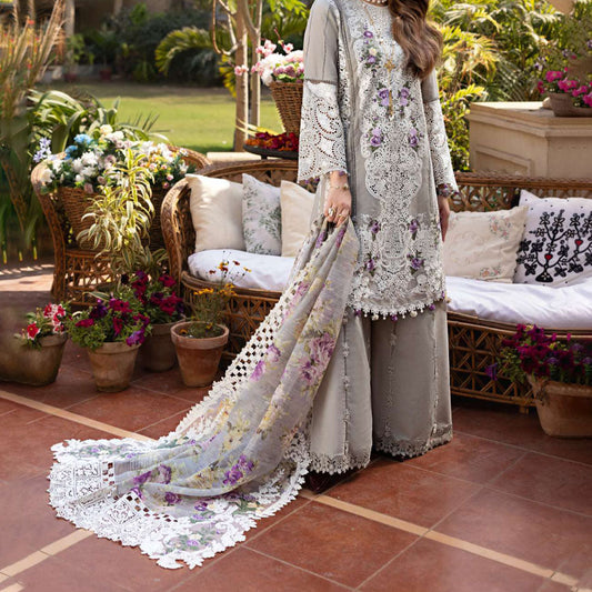 Luxury Unstitched Dress – Floral Embroidery, Lace Detailing, Cutwork & Lace Festive Outfit