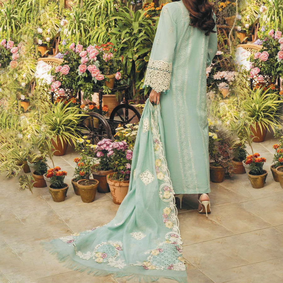 Luxury Unstitched Dress – Floral Embroidery, Lace Detailing, Cutwork & Lace Festive Outfit