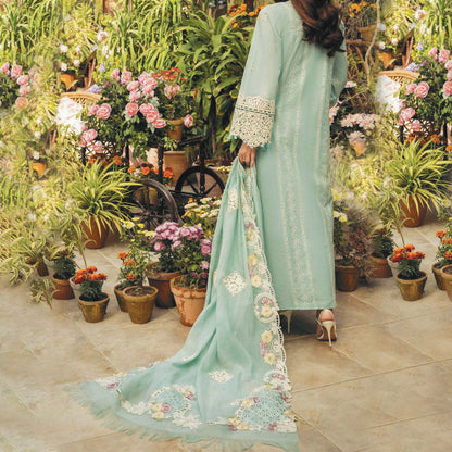 Luxury Unstitched Dress – Floral Embroidery, Lace Detailing, Cutwork & Lace Festive Outfit