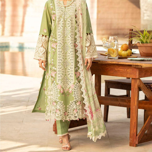 Luxury Unstitched Dress – Floral Embroidery, Lace Detailing, Cutwork & Lace Festive Outfit