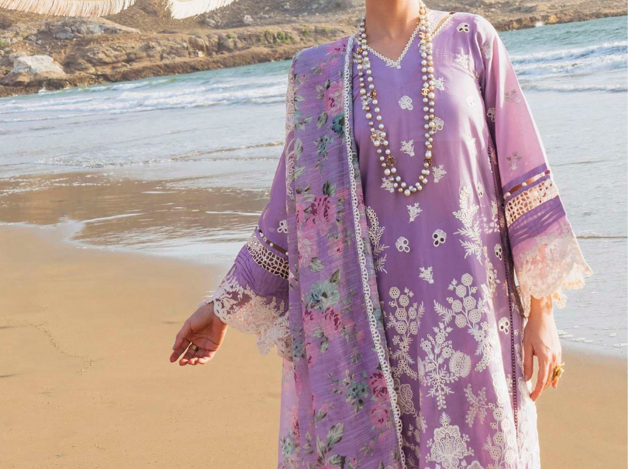 Luxury Festive Lawn Suit from Elaf's Hania Aamir Collection | Unstitched Pakistani Suits