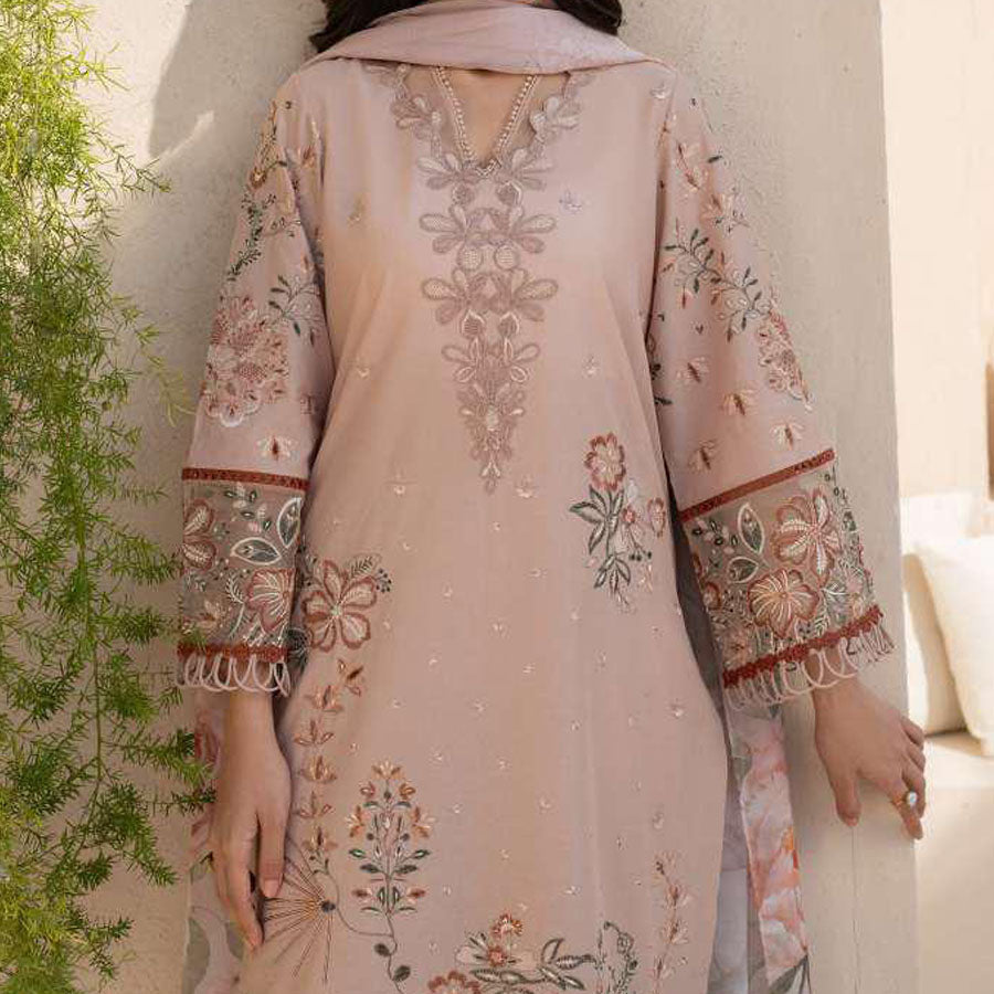 IZNIK Festive Lawn 25 EFL – Luxury Pakistani embroidered lawn suit in pastel shades with delicate floral detailing, intricate embroidery and chiffon dupatta, perfect for festive wear.