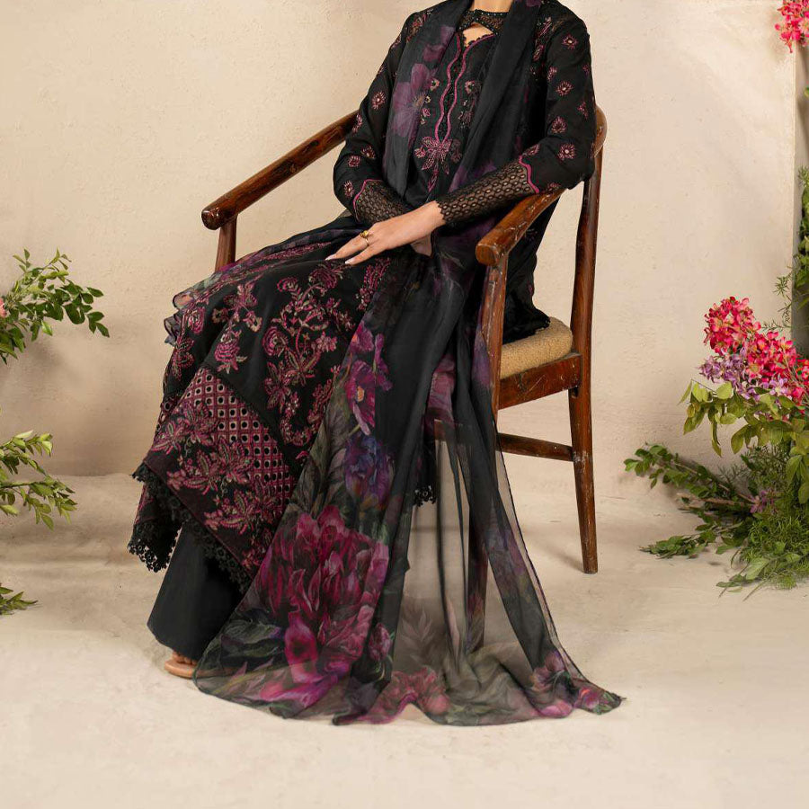 IZNIK Festive Lawn 25 EFL – Luxury Pakistani embroidered lawn suit in pastel shades with delicate floral detailing, intricate embroidery and chiffon dupatta, perfect for festive wear.
