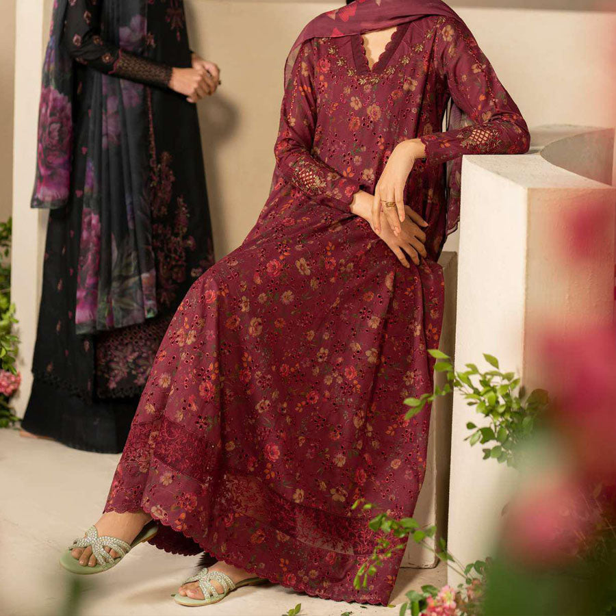 IZNIK Festive Lawn 25 EFL – Luxury Pakistani embroidered lawn suit in pastel shades with delicate floral detailing, intricate embroidery and chiffon dupatta, perfect for festive wear.