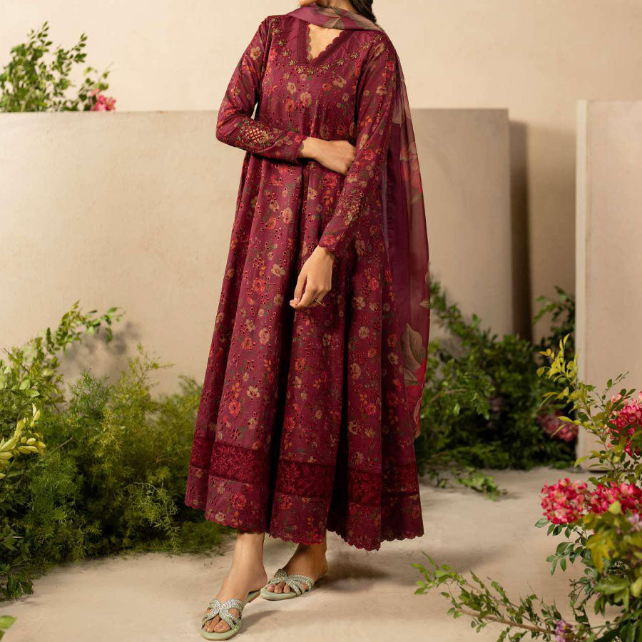 IZNIK Festive Lawn 25 EFL – Luxury Pakistani embroidered lawn suit in pastel shades with delicate floral detailing, intricate embroidery and chiffon dupatta, perfect for festive wear.