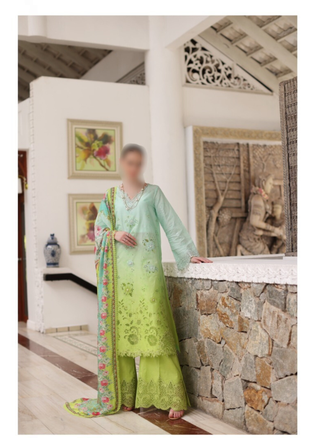 Noor By Saadia Asad Luxury Chikankari Lawn 2024 Collection - Elegant Lawn Suit with Intricate Chikankari Embroidery