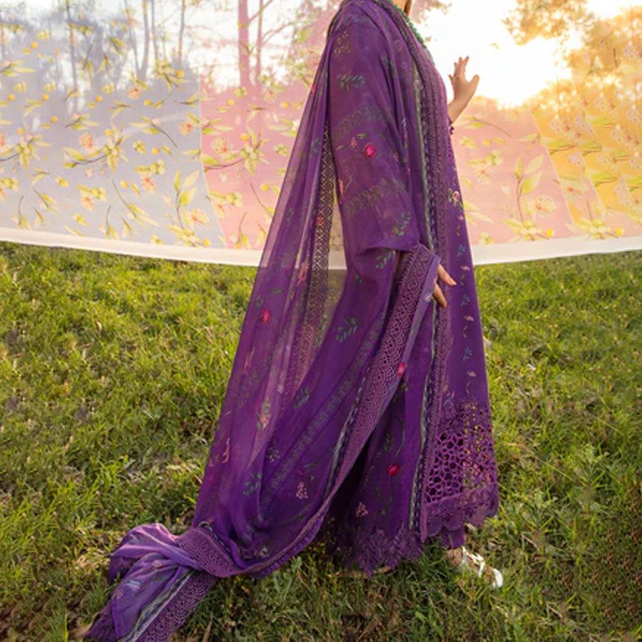 Embroidered lawn suit from Rang Rasiya Carnation Festive Collection, featuring intricate lace and floral designs. Vibrant floral embroidered lawn suit from Rang Rasiya Carnation Festive Collection, exuding summer charm with intricate lacework. Soft pastel floral embroidered lawn suit from Rang Rasiya Carnation Festive Collection, featuring lace sleeves and a delicate pattern.