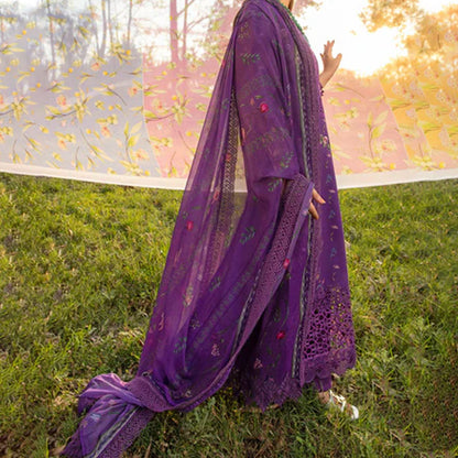 Embroidered lawn suit from Rang Rasiya Carnation Festive Collection, featuring intricate lace and floral designs. Vibrant floral embroidered lawn suit from Rang Rasiya Carnation Festive Collection, exuding summer charm with intricate lacework. Soft pastel floral embroidered lawn suit from Rang Rasiya Carnation Festive Collection, featuring lace sleeves and a delicate pattern.